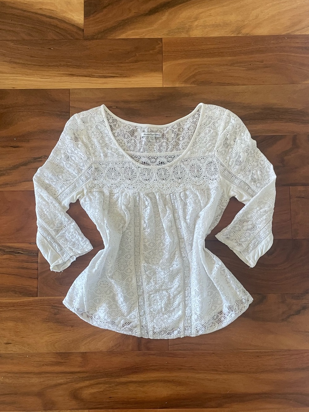 Y2K American Eagle Extra Small White Sheer Lace Boho Blouse